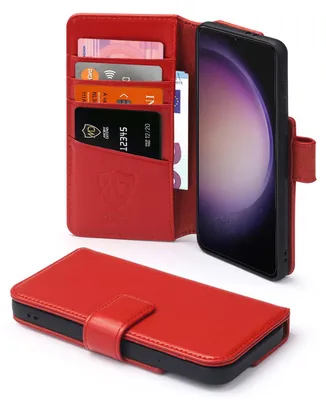 Productafbeelding van MobyDefend Hoesje - Geschikt voor Samsung Galaxy S23 Plus (S23+)  - Luxe Leren  Wallet Bookcase - Rood