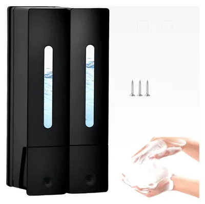 Produktbild von Wandmontierter Duschspender ohne Bohren, 400 ml Seifenspender für Dusche, 2/3 Kammern, Nachfüllbar, Schwarz (2 Kammern)