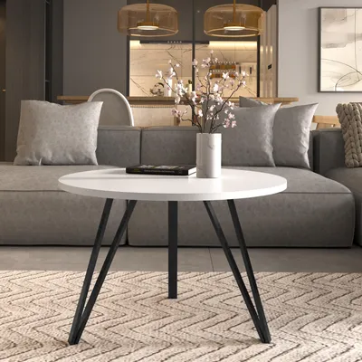 Image de AX LIVING Table basse ronde Cossie 67 cm table blanche pietement noir