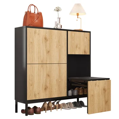 Produktbild von Schuhschrank, Schuhkipper, Schuhregal mit Sitzfläche, Sideboard, Mehrzweckschrank, schmal
