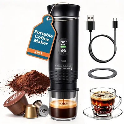 Espressomaschine 20 Bar, 3-in-1, tragbar, USB-aufladbar, für Kapseln & Kaffee