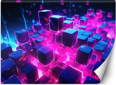 Produktbild von Vlies fototapete Neonwürfel abstrakt 3D 350x245 cm Feeby Lila inkl. Kleber einfache Montage