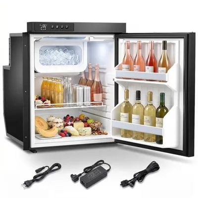 Produktbild von 65L Einbau Kompressor Kühlbox, 12V/24V 100-240V,-20℃ bis 20℃,LED-Leuchten, Elektrische Kühlschrank für Auto, LKW, Boot, Reisemobil,Camping und Reisen