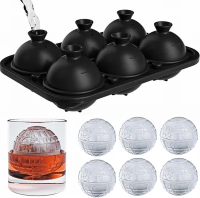 Image de Moules à glaçons en forme de sphère avec couvercle - 6 pièces x 6 cm - Fabriquant de boules de glace - Grands bacs à glaçons en silicone pour faire des boules de glace - Idéal pour le whisky, les cocktails et les boissons de fête