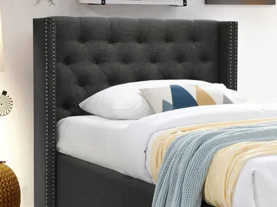 Produktbild von Bett MASSIMO mit gestepptem Kopfteil - 90 × 200 cm - grauer Stoff