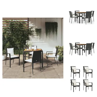 Produktbild von vidaXL 5-tlg. Garten-Essgruppe mit Kissen Schwarz Poly Rattan -  Gartenmöbel-Sets