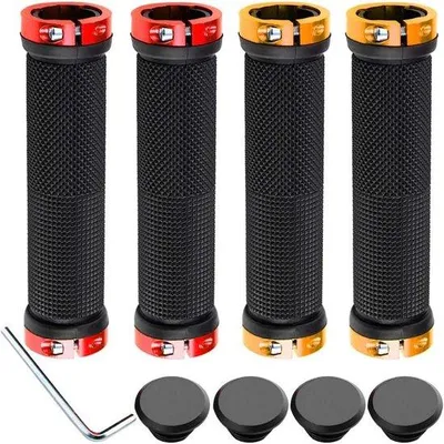 Image de Jeu de poignées de VTT en aluminium rouge et or, 2 paires antidérapantes