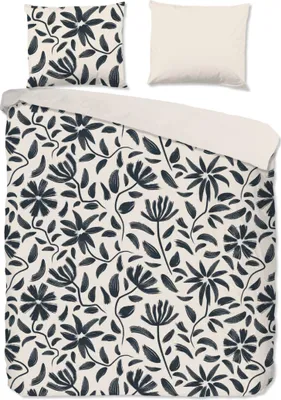 Productafbeelding van Goedemorgen dekbedovertrek "getekende bloemen" - Wit - (200x200/220 cm) - Katoen