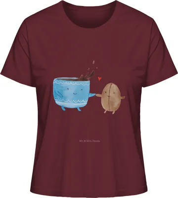 Produktbild von Mr. & Mrs. Panda Damen Basic T-Shirt Kaffee Bohne Größe M - Burgundy - Geschenk, Kaffeebohne, Oberteil, shirt, Zufriedenheit, Lustige Sprüche, Glück, Genuss