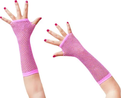 Produktbild von Oblique Unique Netzhandschuhe lang fingerlos Party Karneval Fasching - neon pink