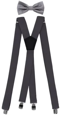 Produktbild von Fabio Farini - 1 Stück Herren Hosenträger Pack 3cm X-Form mit passender Fliege Set Grau 3cm Hosenträger - Grau Gepunktete Fliege