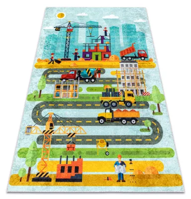 Obrázok produktu pre JUNIOR 52105.801 umývací koberec Stavenisko, ulice pre deti protišmykový - modrý Vícebarevný 160x220 cm