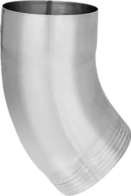 A silver metal pipe elbow is shown against a white background.
