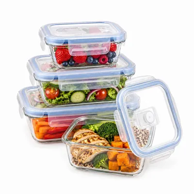 Produktbild von ASATO Glas-Frischhaltedosen 4er Set 370 bis 1520 ml hitzebeständig, KI-generiertes Bild