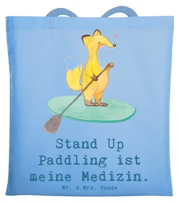 Produktbild von Mr. & Mrs. Panda Einkaufstasche Fuchs Stand Up Paddling - Sky Blue - Geschenk, Schultasche, Stoffbeutel, Jutebeutel, Subben, Paddle, Tote Bag, Beutel, SUB, Boarding
