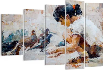 Produktbild von Bild auf Leinwand - Leinwandbild - Kind Vogel Karma - 150x100cm - Wand Bild - Wanddeko - Leinwanddruck - Bilder - Kunstdruck - Wanddekoration - Leinwand bilder - Wandkunst - EG150x100-3417
