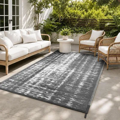Immagine prodotto di Tappeto da esterno resistente alle intemperie, ideale per campeggio o balcone, colore grigio e bianco, dimensioni 120x180 cm