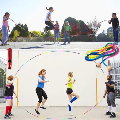 Produktbild von Verstellbares Springseil für Kinder mit Holzgriffen - 5 Meter Länge, geeignet für mehrere Spieler