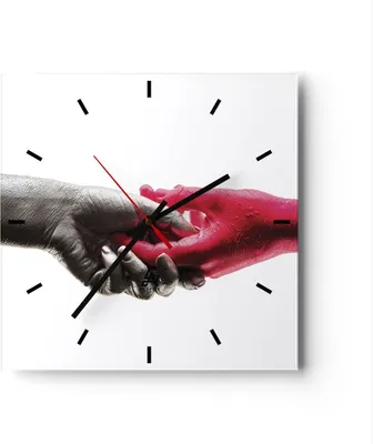 Produktbild von Wanduhr - Quadrat - Glasuhr - Hilfe Hände Symbol - 30x30cm - Schleichendes Uhrwerk - Lautlos - zum Aufhängen bereit - Dekoration Modern - Wanddekoration aus Glas - C3AC30x30-4483