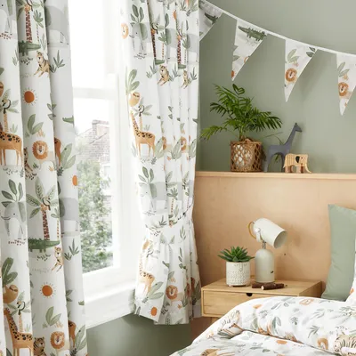 Jungle-Safari-Vorhang-Set, 168x183 cm, 2 Paneele, Thermo-Verdunkelnd