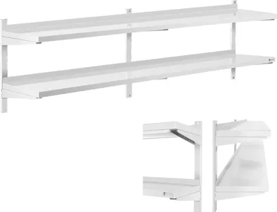 Zdjęcie produktu dla Półka Ścienna Wisząca Gastronomiczna Podwójna Z Regulacją Stal 200 X 40 Cm