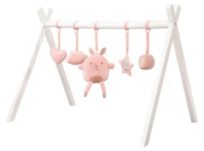 Produktbild von roba Baby Spielbogen aus Holz - Baby Gym & Montessorie Spielzeug mit Anhänger roba Style - Activity Center & Spieltrapez ab 3 Monaten - Rosa