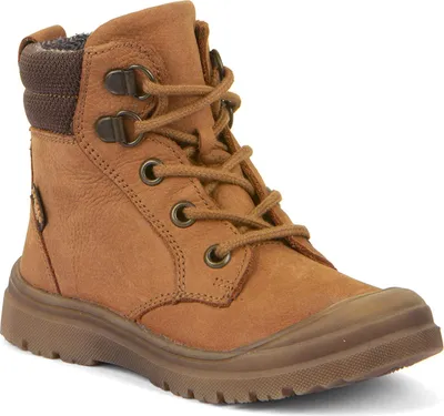 A single brown boot is shown against a white background.
