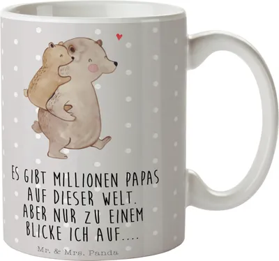 Produktbild von Mr. & Mrs. Panda Pott Papa Bär - Grau Pastell - Geschenk, Teetasse, Papi, Kaffeebecher, Vatertag, haferl, Geburtstag, kaffeetasse bedruckt, Becher, Tasse