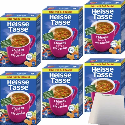 Produktbild von Heisse Tasse Chinese Style mit Gemüse Suppe 6er Pack (6x 4 Beutel a 11,7g) + usy Block