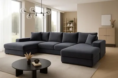Produktbild von Ecksofa VIENA 328x182 cm mit Schlaffunktion, Bonellfederkern und Bettkasten, Farbe Anthrazit