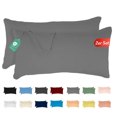 Produktbild von Jersey Kissenbezug 2er Set 40x80 cm 100% Baumwolle Grau