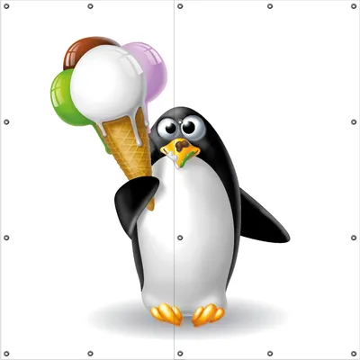 Produktbild von Wallario Outdoor-Poster für Garten oder Balkon, Motiv Süßer Eis Pinguin, in ca. 180 x 180 cm