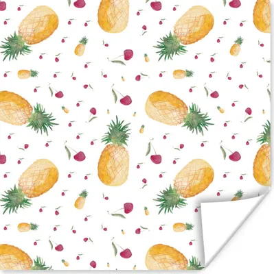 Produktbild von MuchoWow® Poster Ananas - Kirschen - Aquarelle 50x50 cm - Wohnzimmerdekoration