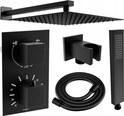 Produktbild von Unterputz Duscharmatur Regendusche Kopfbrause Set mit Thermostat; schwarz