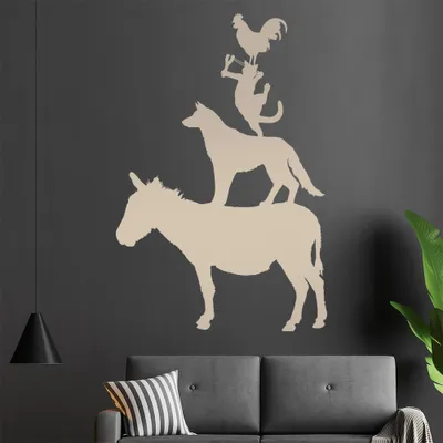 Produktbild von Bremer Stadtmusikanten Wandtattoo in 6 Größen - Wandaufkleber Wall Sticker - Dekoration, Küche, Wohnzimmer, Schlafzimmer, Badezimmer