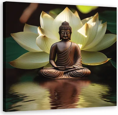 Produktbild von Leinwandbild Seerosen-Buddha Zen 60x60 Feeby Grün bild für die wand bereit zum aufhängen