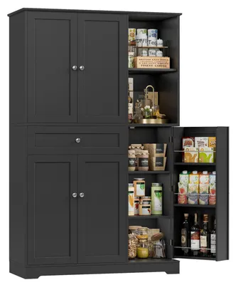 Image de Armoire de cuisine avec étagère à épices, 5 portes, 1 tiroir, dimensions : 173 x 104 x 40 cm, couleur : noir