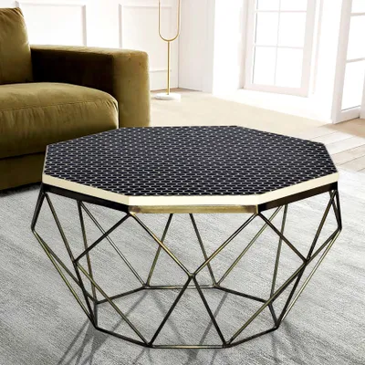 Produktbild von riess-ambiente Bone Inlay Couchtisch DIAMOND 70cm schwarz weiß messing Intarsien Kunsthandwerk