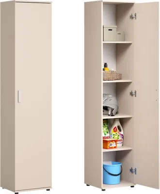 Produktbild von Schmaler Mehrzweckschrank 40 cm breit mit 1 Tür & 4 Einlegeböden 40x35x184 cm (BxTxH) | Weiß