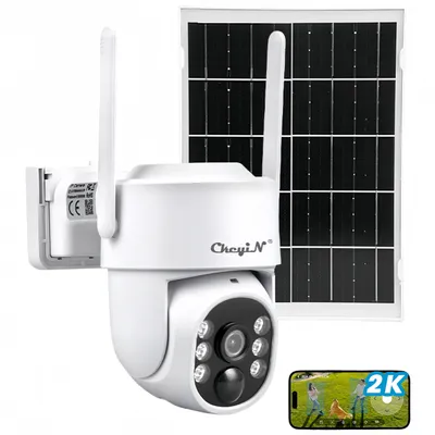 Produktbild von CkeyiN Überwachungskamera außen 360°-WLAN-Überwachungskamera 2.4G WLAN, 4MP, 2560*1920 Pixel Solarenergieüberwachung mit 2-Wege-Audio