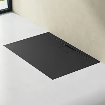 Produktbild von doporro Duschtasse Duschwanne 80x120x3 flach Mineralguss in Anthrazit DIN-Anschlüsse für bodengleiche Montage geeignet Geoma07