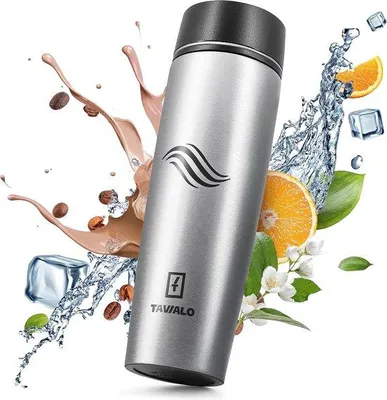 Produktbild von Unyqoos® Thermobecher – isolierter Edelstahl-Reisebecher 460 ml, metallisch-silber, auslaufsicher, BPA-frei, Einhand‑Verschluss, Gummiboden