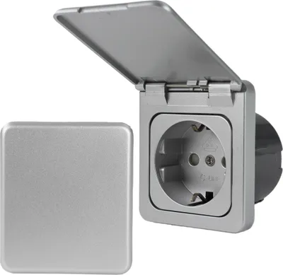 Obrázek produktu pro C-Line Presto Inprojal CBE zásuvka Schuko + výklopný kryt + iso zásuvka 220 / 230 V stříbrná