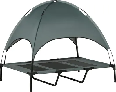 Produktbild von Haustierbett Baldachin Erhöht Outdoor Hundebett Dach Atmungsaktiv Taftstoff Grau 122X92X108Cm