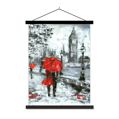 Produktbild von MuchoWow® Textilposter Gemälde - Regenschirm - Öl 90x120 cm mit schwarzem Rahmen - Dekoration