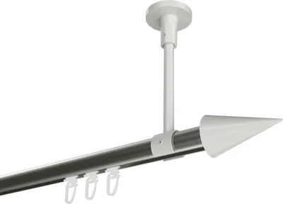 Produktbild von Interdeco Innenlaufstange / Gardinenstange mit Innenlauf Edelstahl-Optik / Weiß, Typ Sonette Savio (Kegel) Deckenmontage, 20 mm Ø 1-läufig, 360 cm