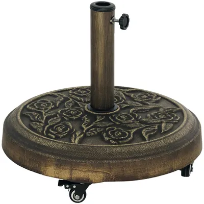 Image de Support de parasol rond - Porte-parapluie sur roulettes - Rempli de ciment (21 kg) - Pour jardin et terrasse - Vert