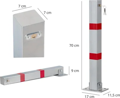 Image de Poteau de stationnement PPP-70 SR, en acier, avec serrure, finition par revêtement en poudre, couleur argent