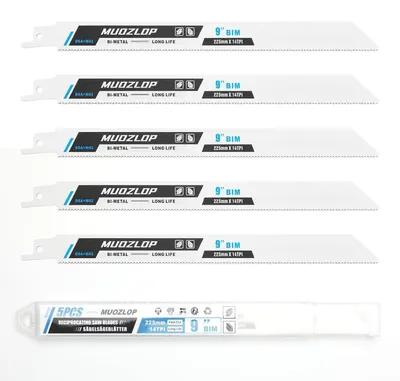 Obrázek produktu pro Sada pílských plátků pro sabinové pily, 5 kusů, 225 mm, 14 zubů na palec, pro kov, bi-metal, stopka 1/2 palce