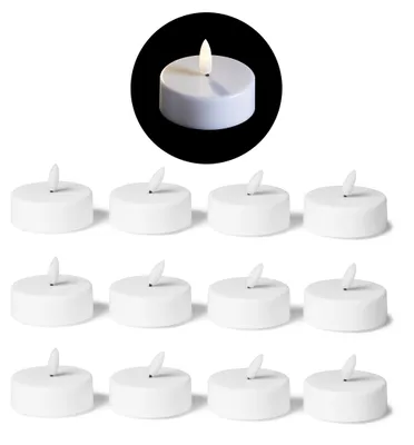 Produktbild von LED Teelicht groß mit Timer - 12er Set Warmweiß LED Kerze 3D Flamme flackernd - LED Teelicht groß 5,8cm Weiß Kunststoff 1x Batterie CR2032 benötigt - Teelichter LED für Kerzenpick auf Adventskranz